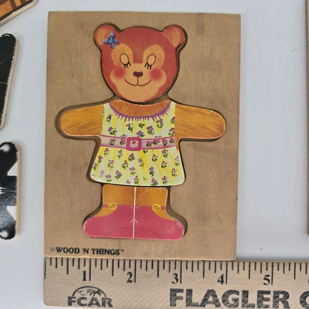 Vintage Wood N Things Dress Up Bear Puzzle Set Mix Match Montessori Toy Lot